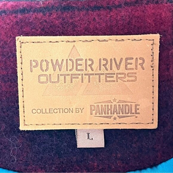 Powder River Outfitters Double Breasted Coat Wool Blend & Leather Collar Size L - Picture 7 of 12